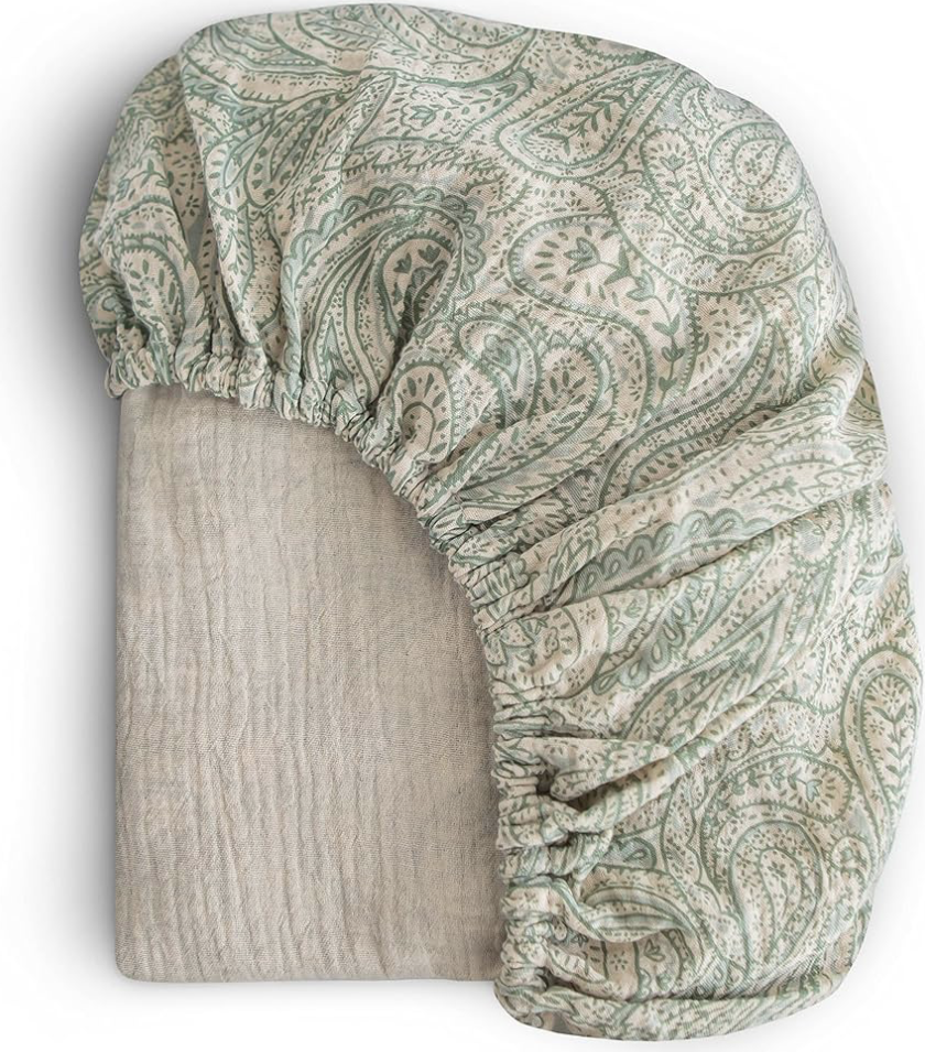 Mushie Muslin Sheet, Green Paisley