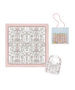 Atelier Choux Carré & Satin Bib Set , Toile de Jouy Pink