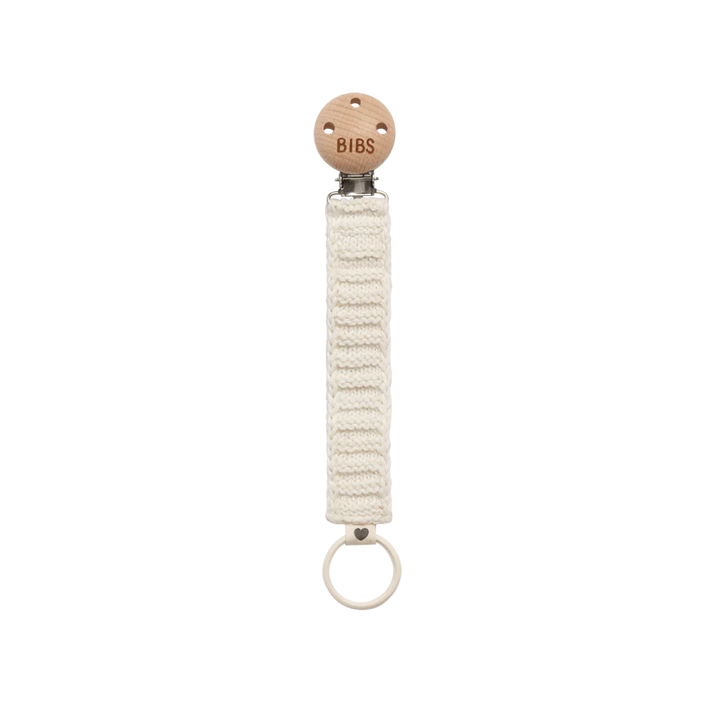 Bibs Pacifier Clip Knitted Ivory